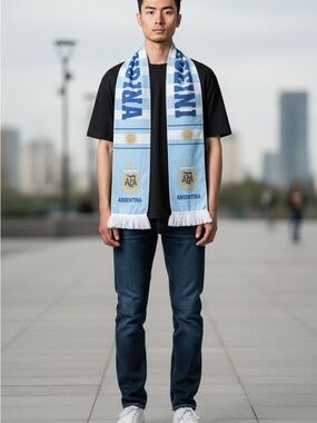 Argentina Fan Scarf in Sky Blue & White with Crest